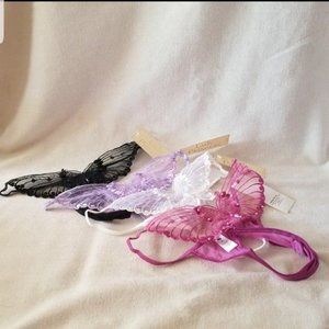 4 Lady Princess Butterfly Nylon Spandex Black Lavender White Plum Size 6 Thongs